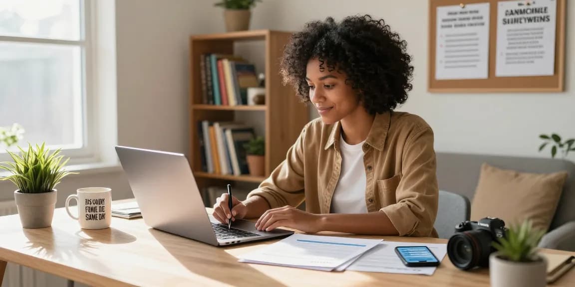 Filling out an application for $255 payday loans online same day california in a bright home office.