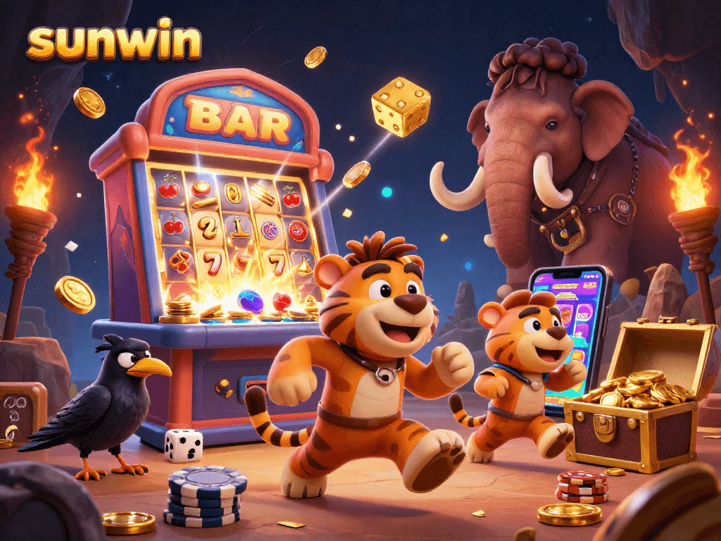 Experience thrilling gameplay at sunwin with caveman characters and exciting casino elements!