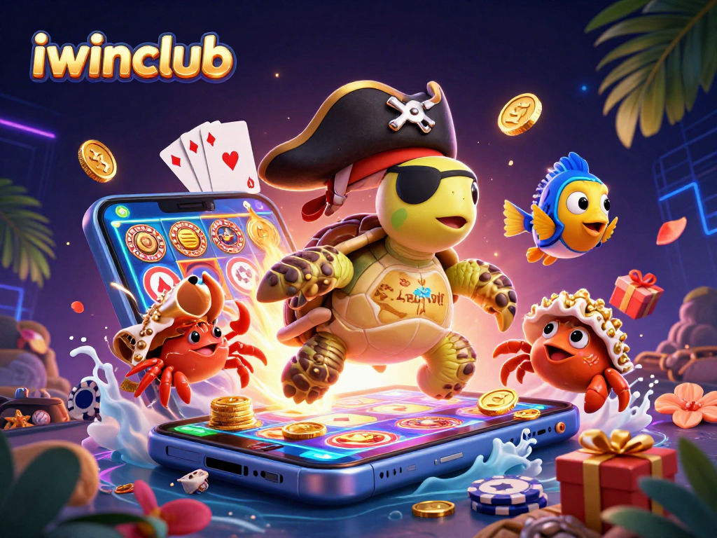 Join the adventure with iwinclub as the pirate turtle, crab, and fish uncover treasure amidst vibrant casino games!