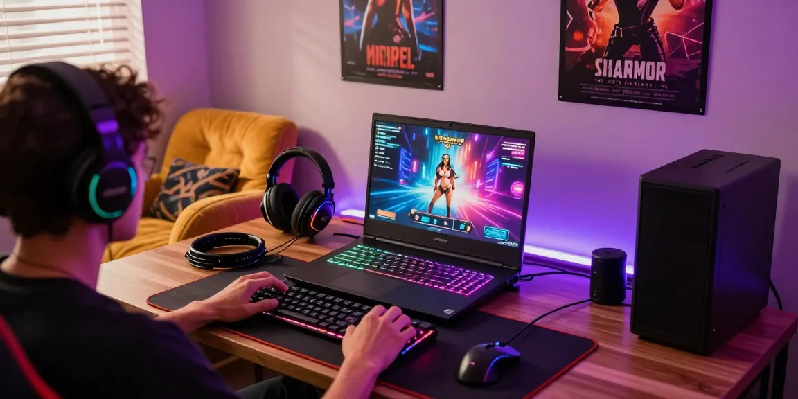 Play exciting real porn games in a vibrant cozy gaming setup with immersive visuals and gaming accessories.