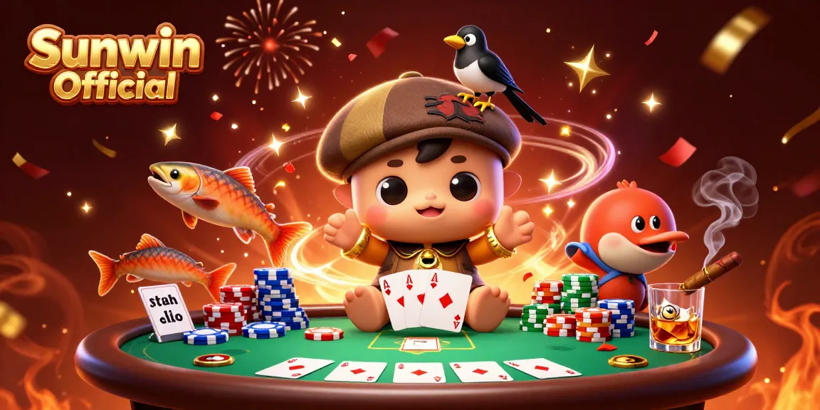 Join the excitement at Sunwin Official with 3D cartoon characters at a playful poker game.