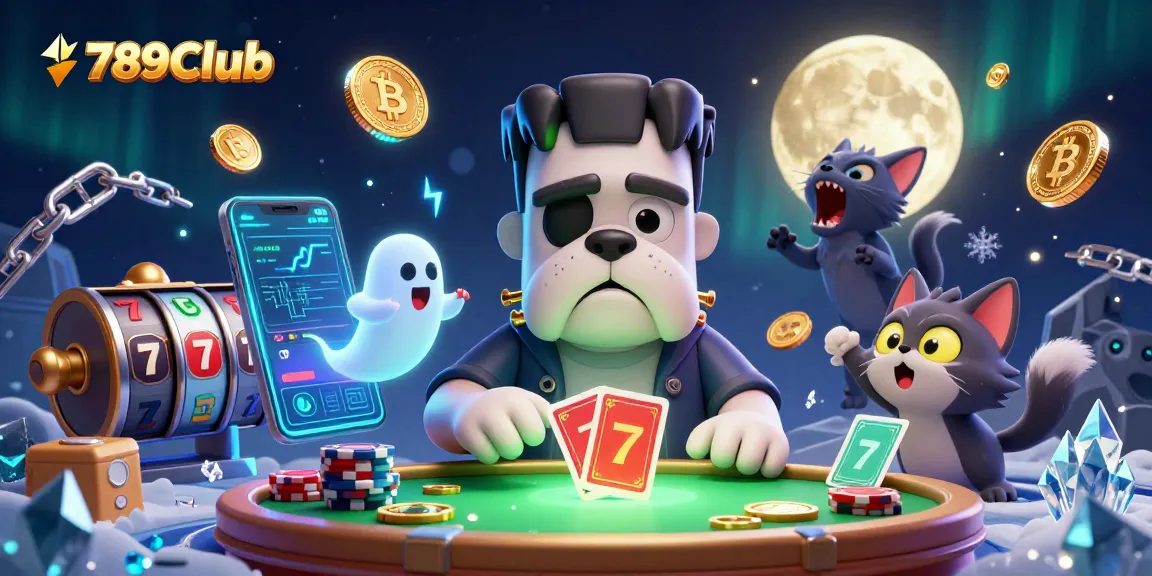 Join the fun at 789Club with a lively 3D casino scene featuring quirky characters and vibrant gambling elements.