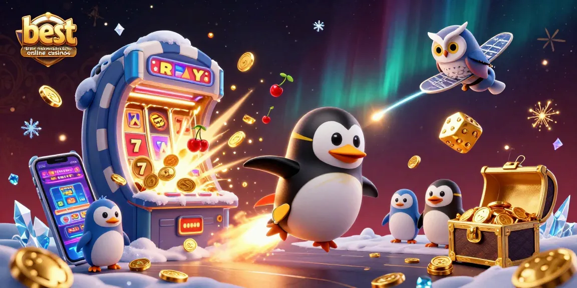 Experience the thrill of the best new australian online casinos with this vibrant penguin-themed illustration.